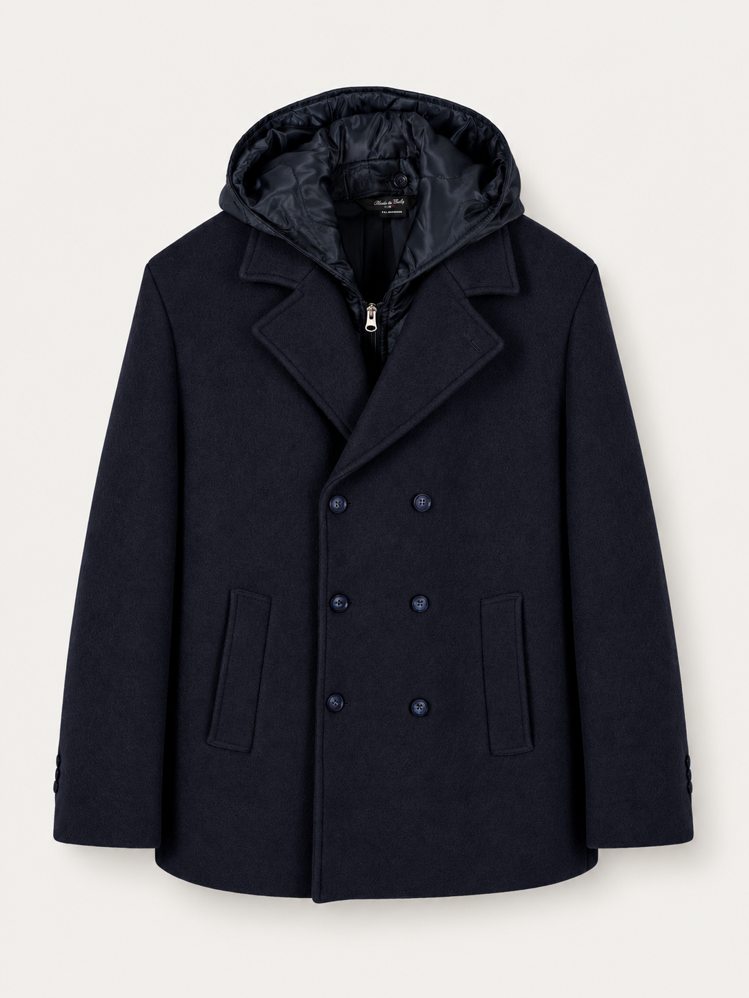 CAPPOTTO LANA STILE PEACOAT CON CAPPUCCIO INTERNO
