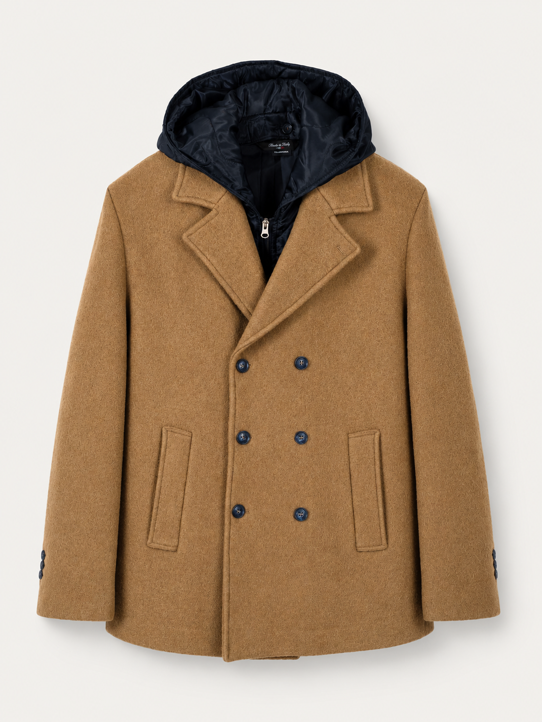 CAPPOTTO LANA STILE PEACOAT CON CAPPUCCIO INTERNO