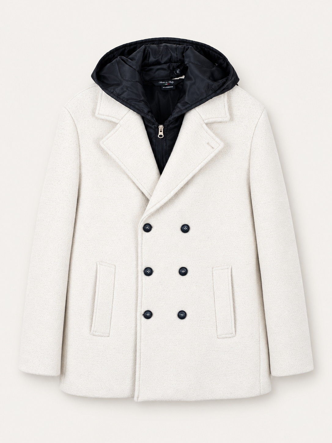 CAPPOTTO LANA STILE PEACOAT CON CAPPUCCIO INTERNO