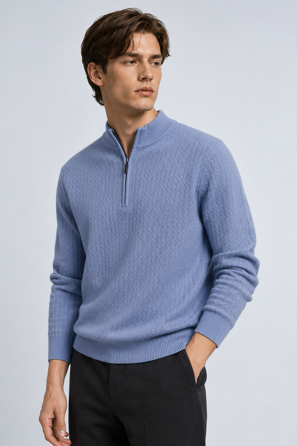 MAGLIA DI VISCOSA CON COLLO ALTO A ZIP