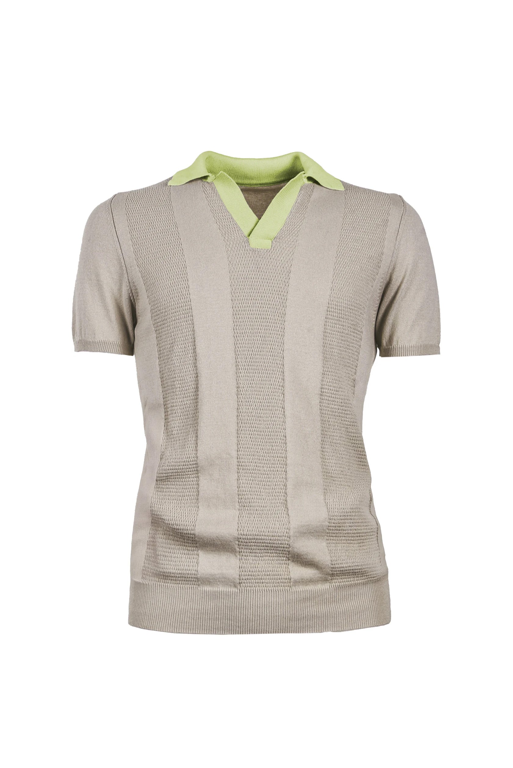 MAGLIA MISTO LINO TEXTURIZZATA, COLLOTTO CONTRASTO