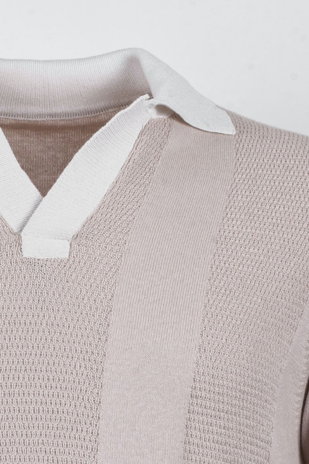 MAGLIA MISTO LINO TEXTURIZZATA, COLLOTTO CONTRASTO