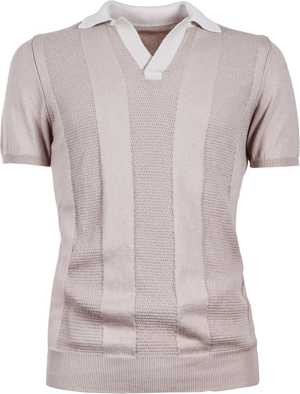 MAGLIA MISTO LINO TEXTURIZZATA, COLLOTTO CONTRASTO