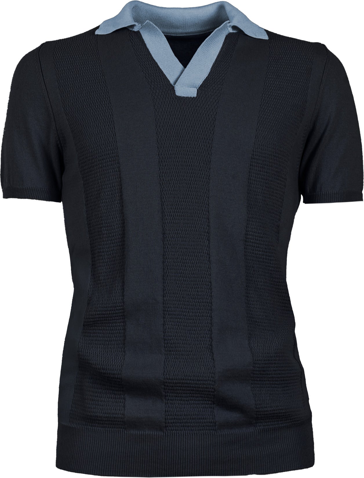 MAGLIA MISTO LINO TEXTURIZZATA, COLLOTTO CONTRASTO