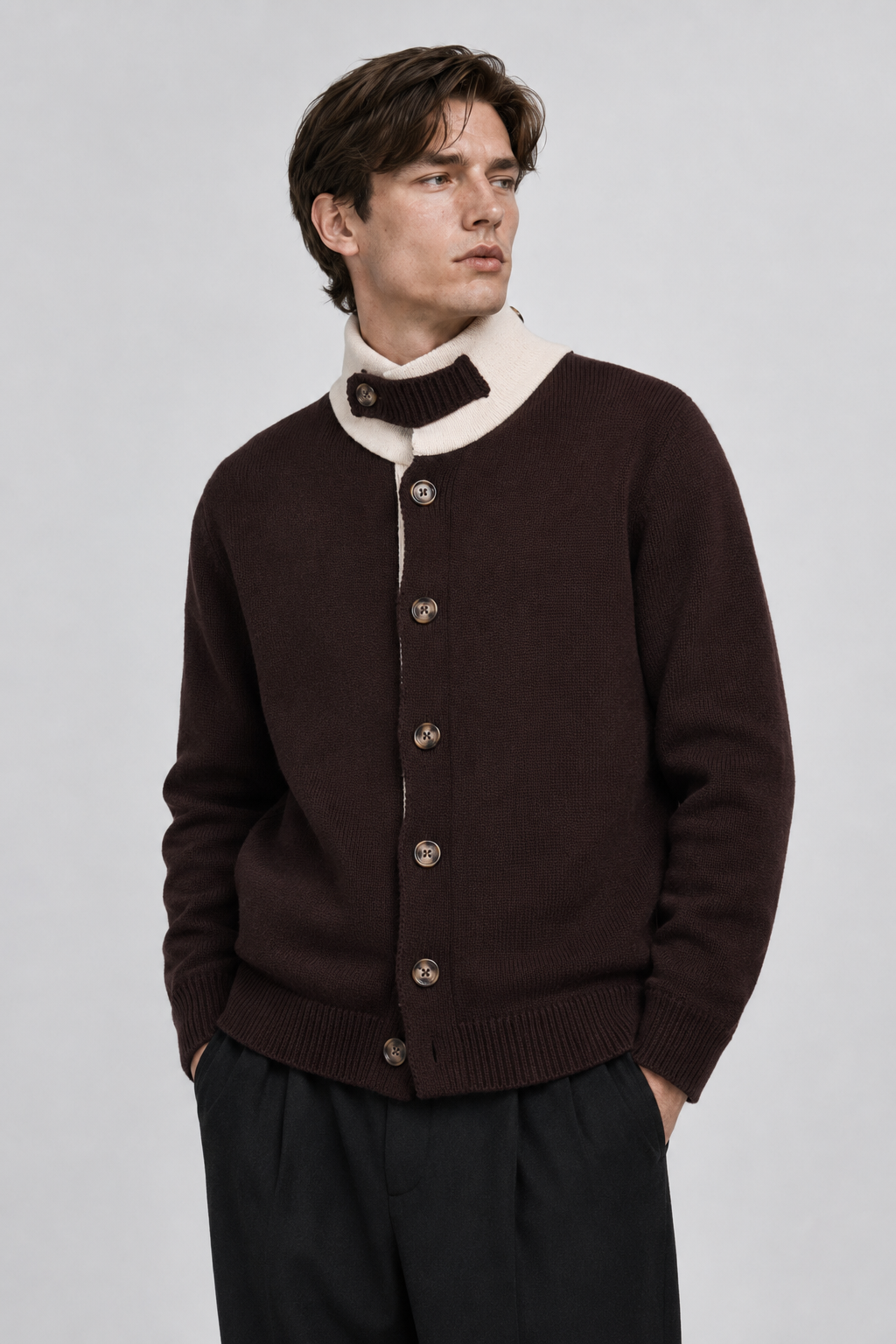GIACCA-CARDIGAN CON COLLO ALTO DI LANA