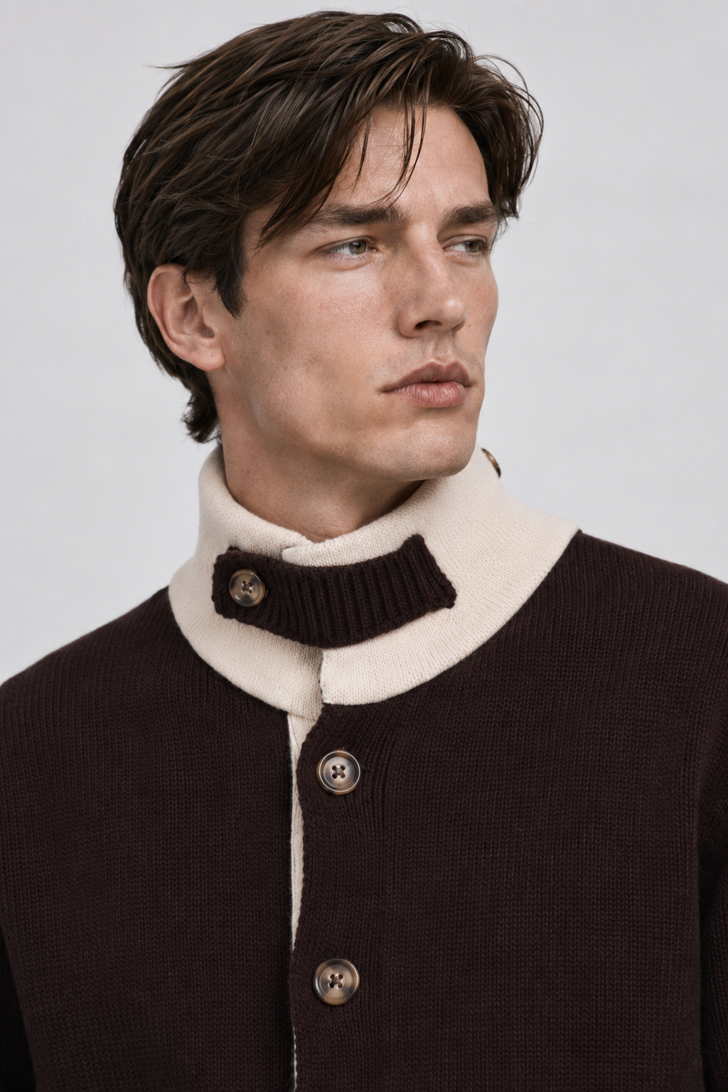 GIACCA-CARDIGAN CON COLLO ALTO DI LANA
